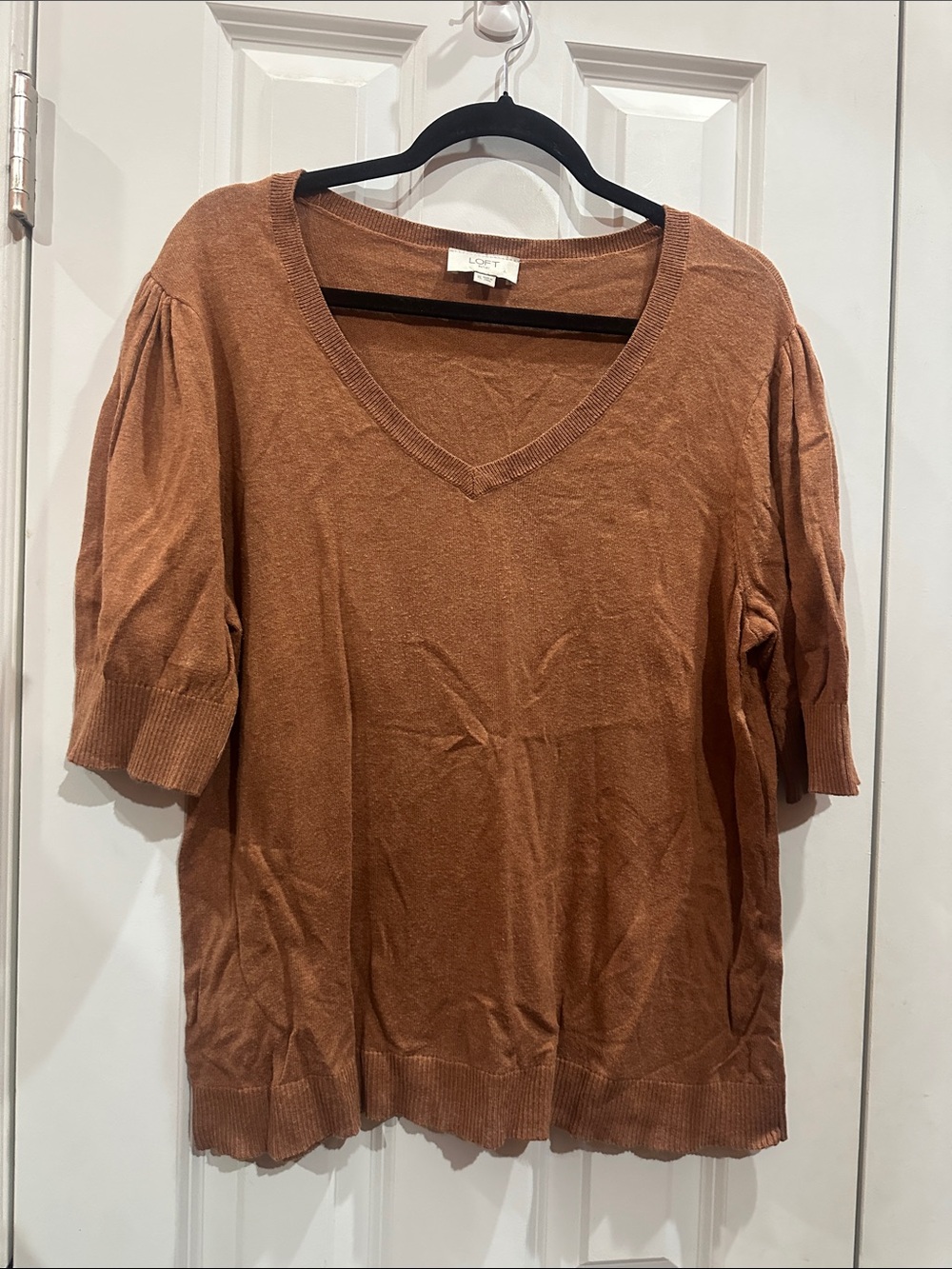 LOFT Rust Brown V-Neck Short Sleeve Sweater size XL
